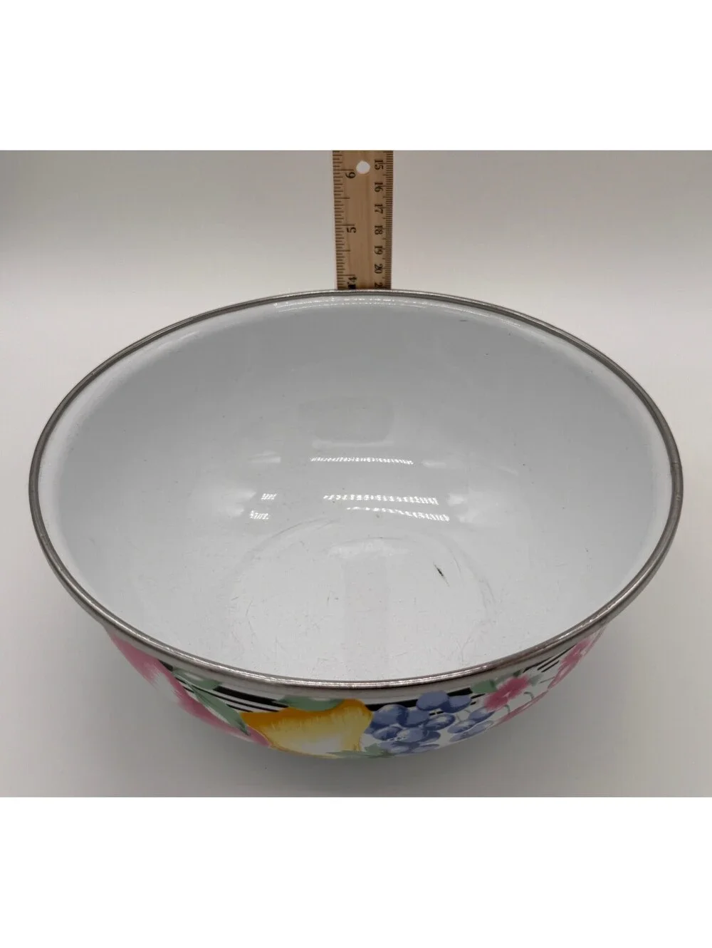 GMI Vintage Nesting Enamelware Mixing Bowl Fruit Pattern Dishwasher Safe